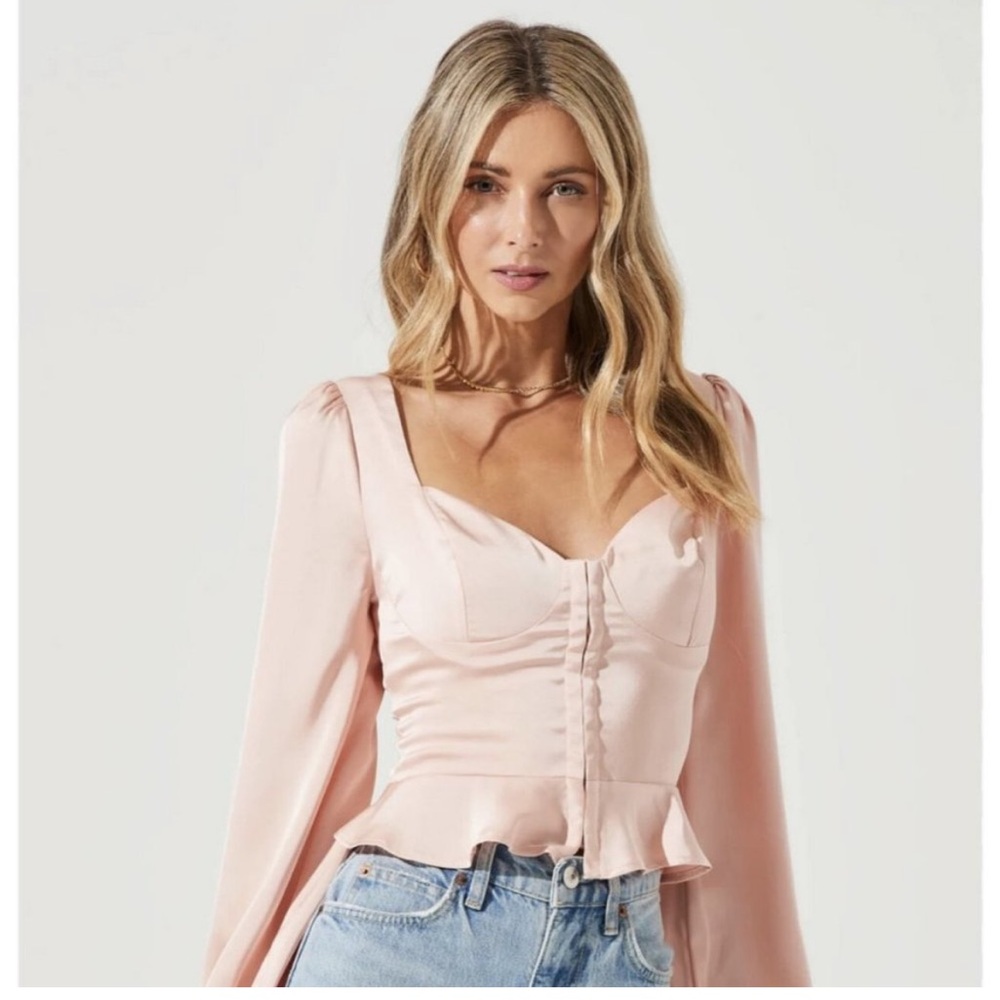 ASTR The Label Blush Corset Peplum Top, Size Small